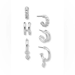 Nine West | Silver Tone Set of 3 Huggies Earrings